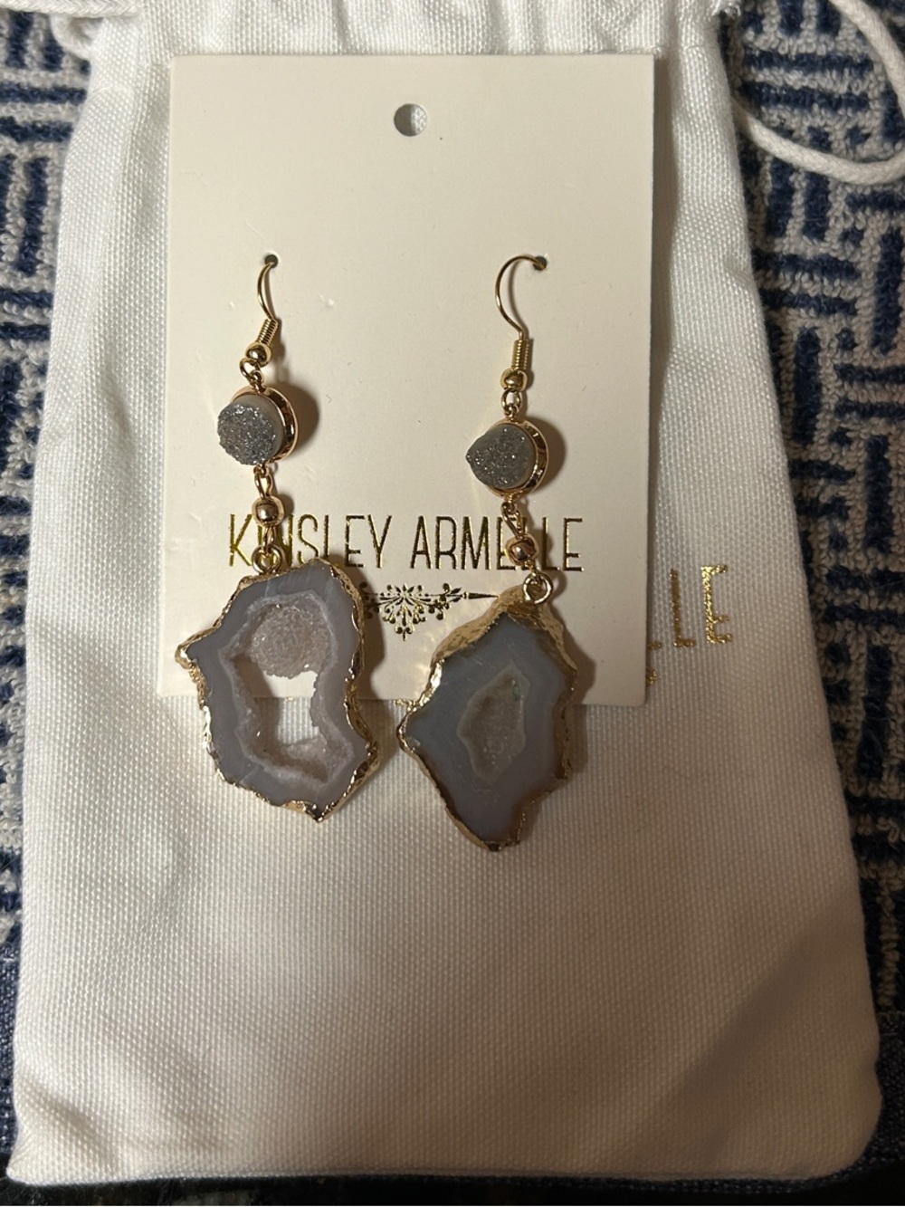 Kinsley Armelle Gold-Trim Gray Druzy Geode Drop Earrings